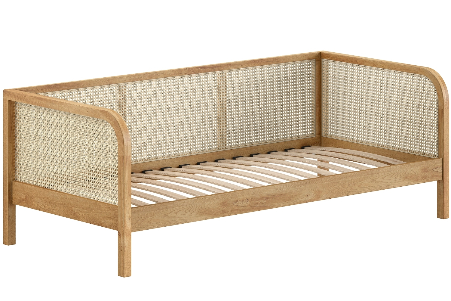 Vipack Dubová postel Olive 90 x 200 cm s ratanovou zábranou Vipack