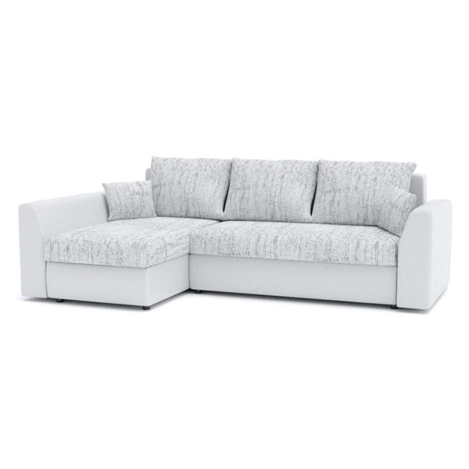 Rohová rozkládací sedací souprava PAUL látka v kombinaci s eko-kůží MODEL 3 Světle šedá/bílá eko-kůže