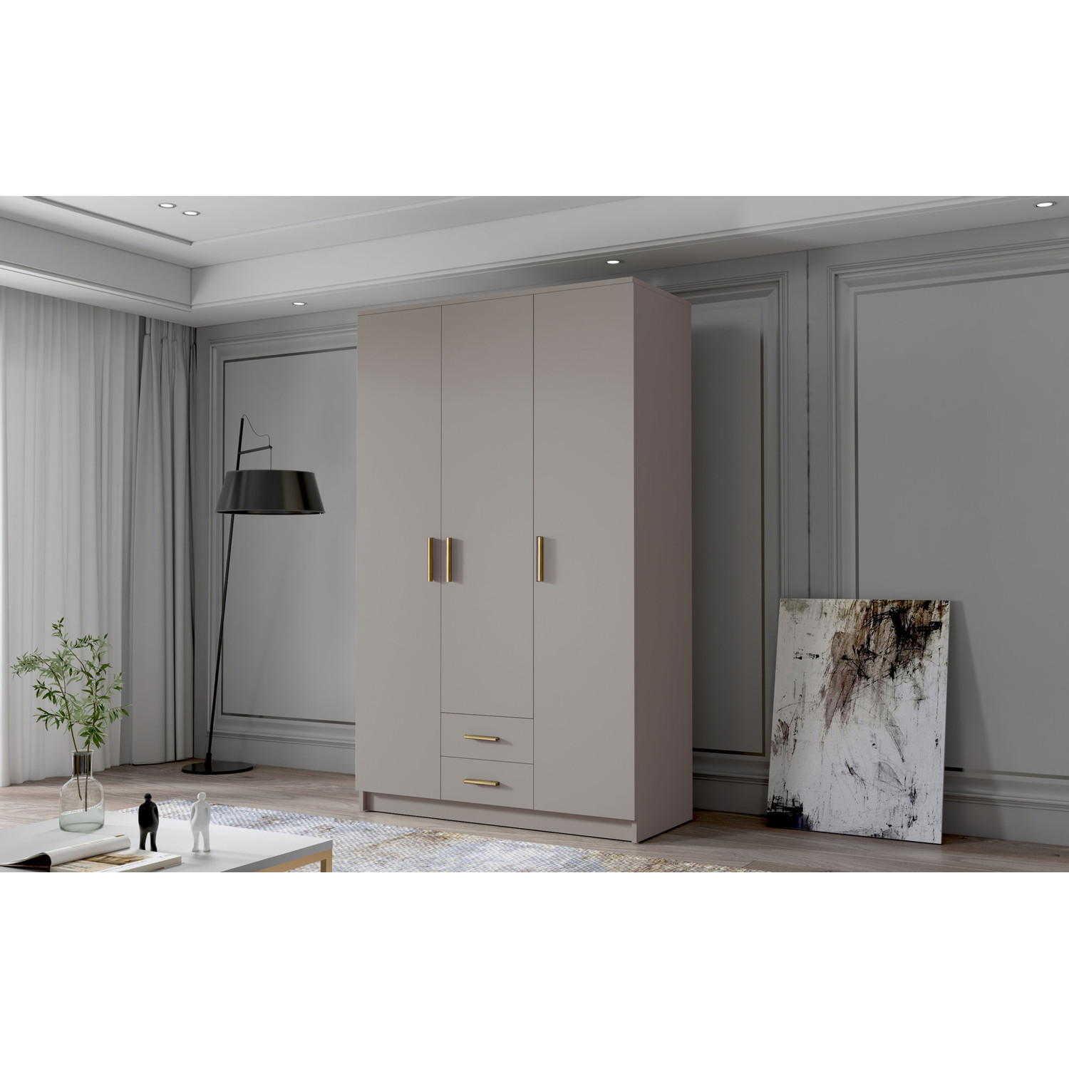 Šatní skříň ADA I 120 cm - béžová/zlaté úchytky