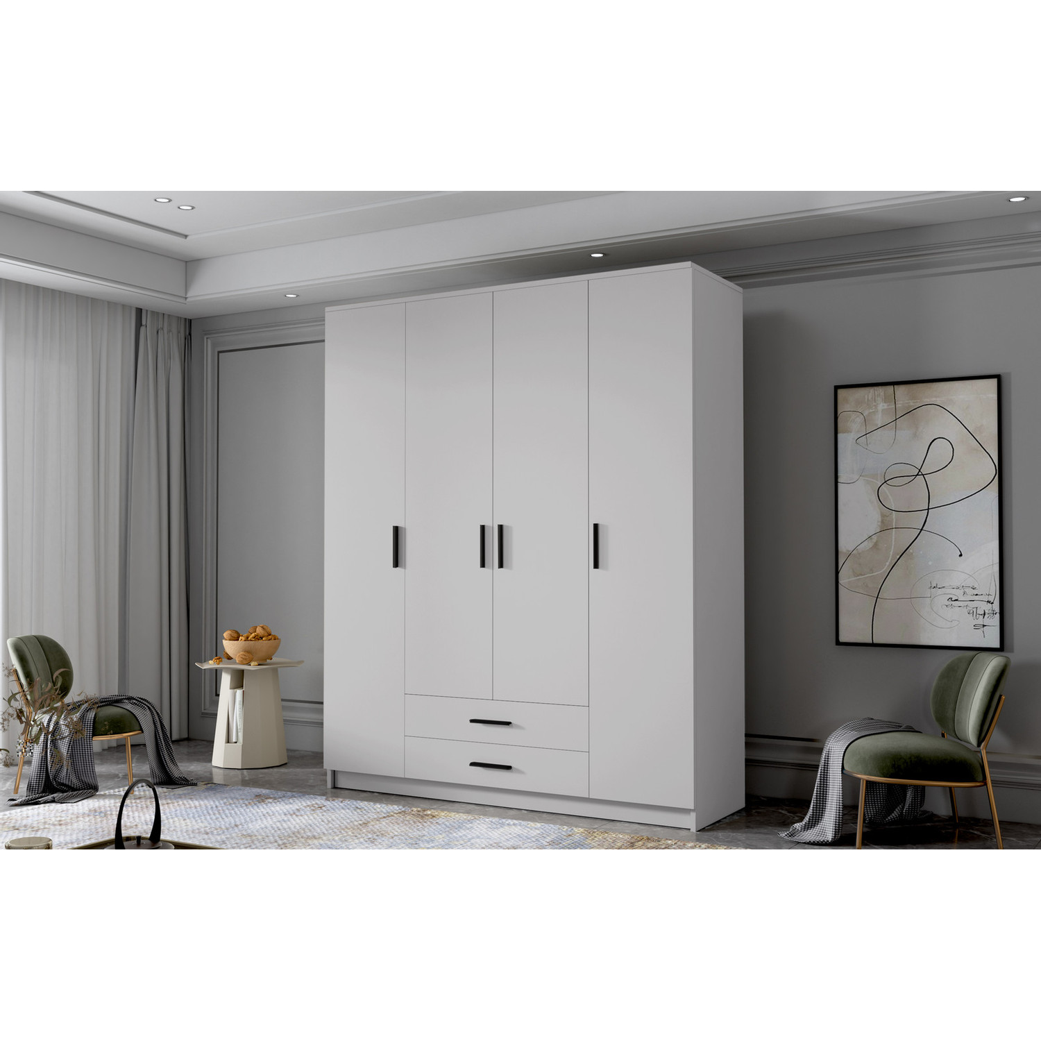 Šatní skříň ADA I 160 cm - bílá/černé úchytky