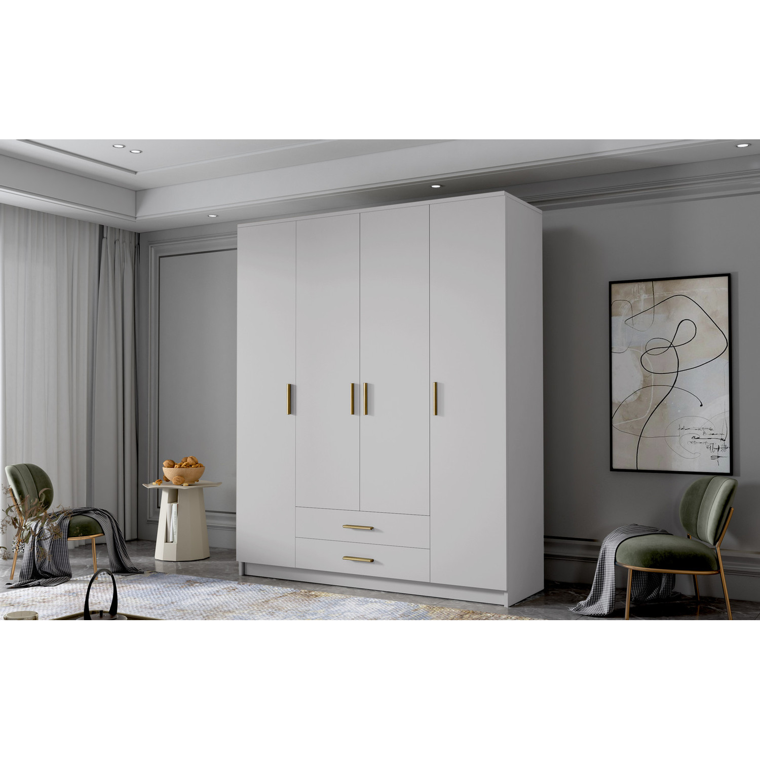 Šatní skříň ADA I 160 cm - bílá/zlaté úchytky