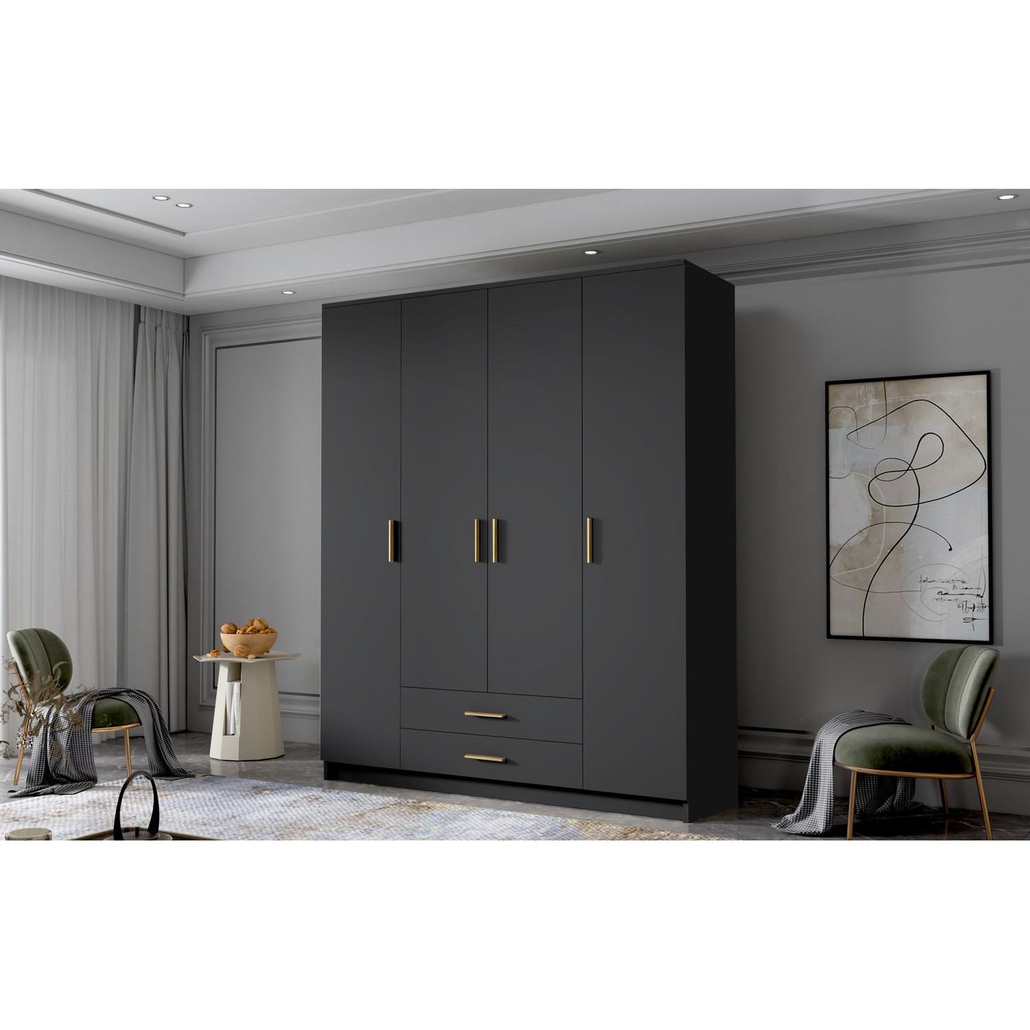 Šatní skříň ADA I 160 cm - černá/zlaté úchytky