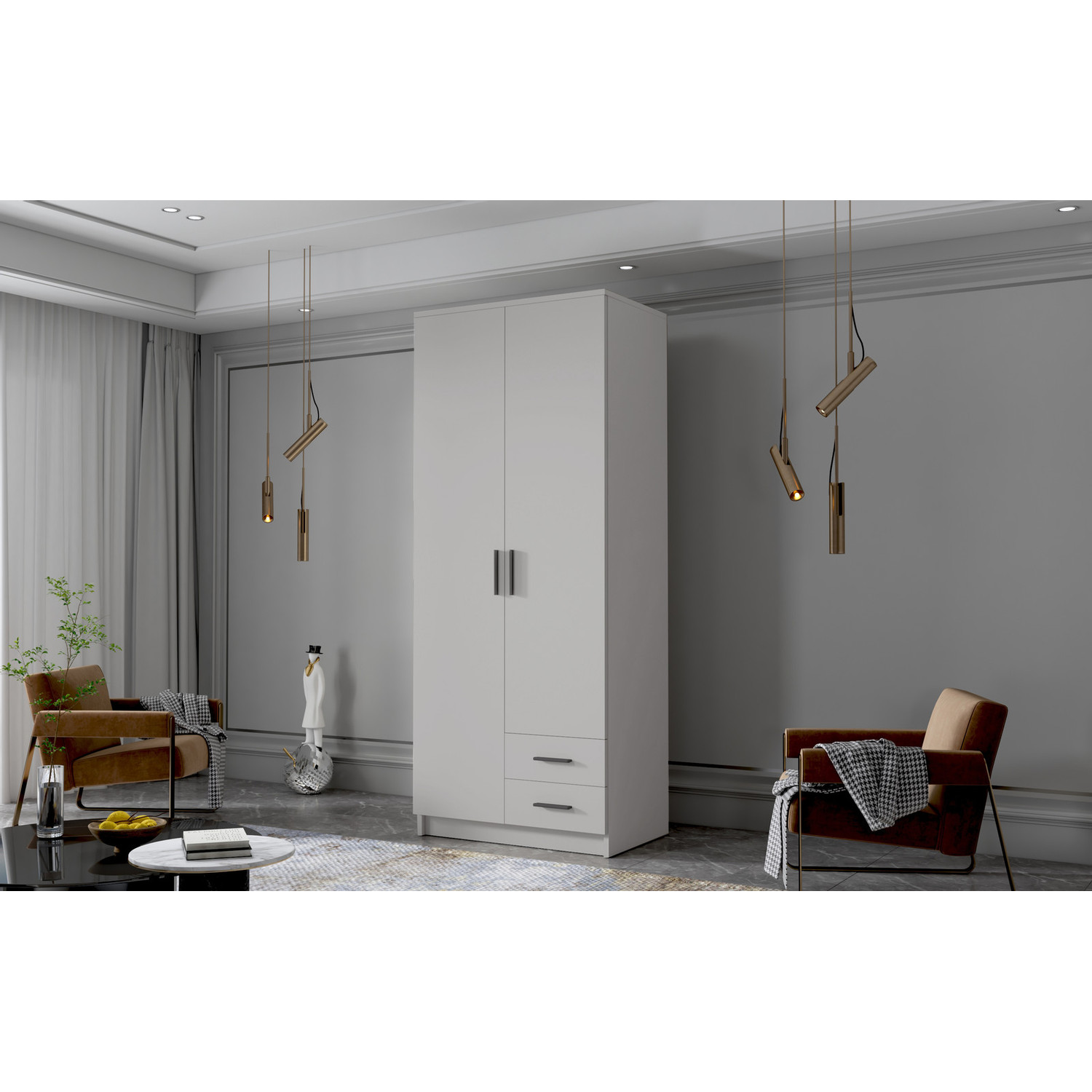 Šatní skříň ADA I 80 cm - bílá/černé úchytky