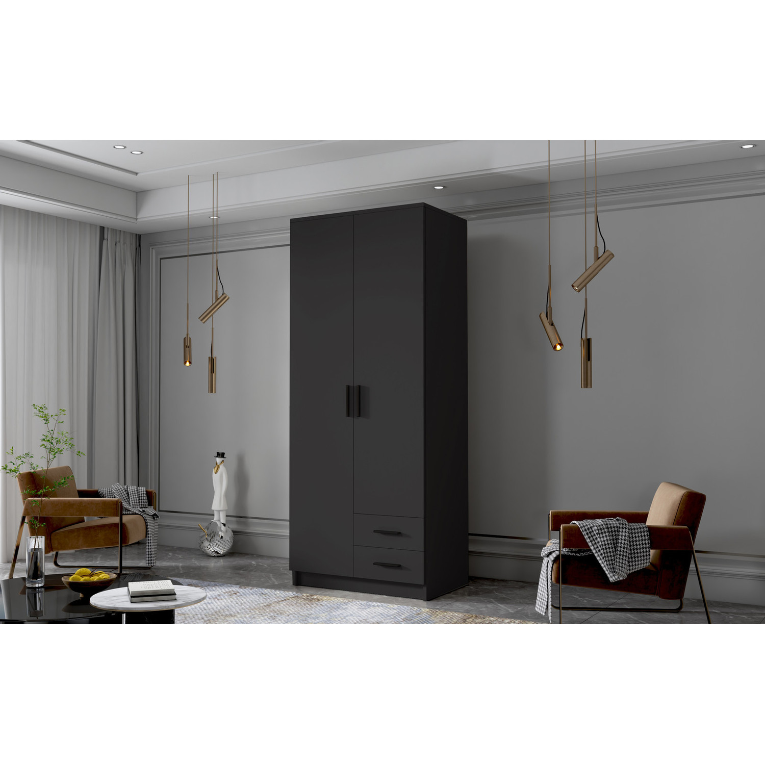 Šatní skříň ADA I 80 cm - černá/černé úchytky