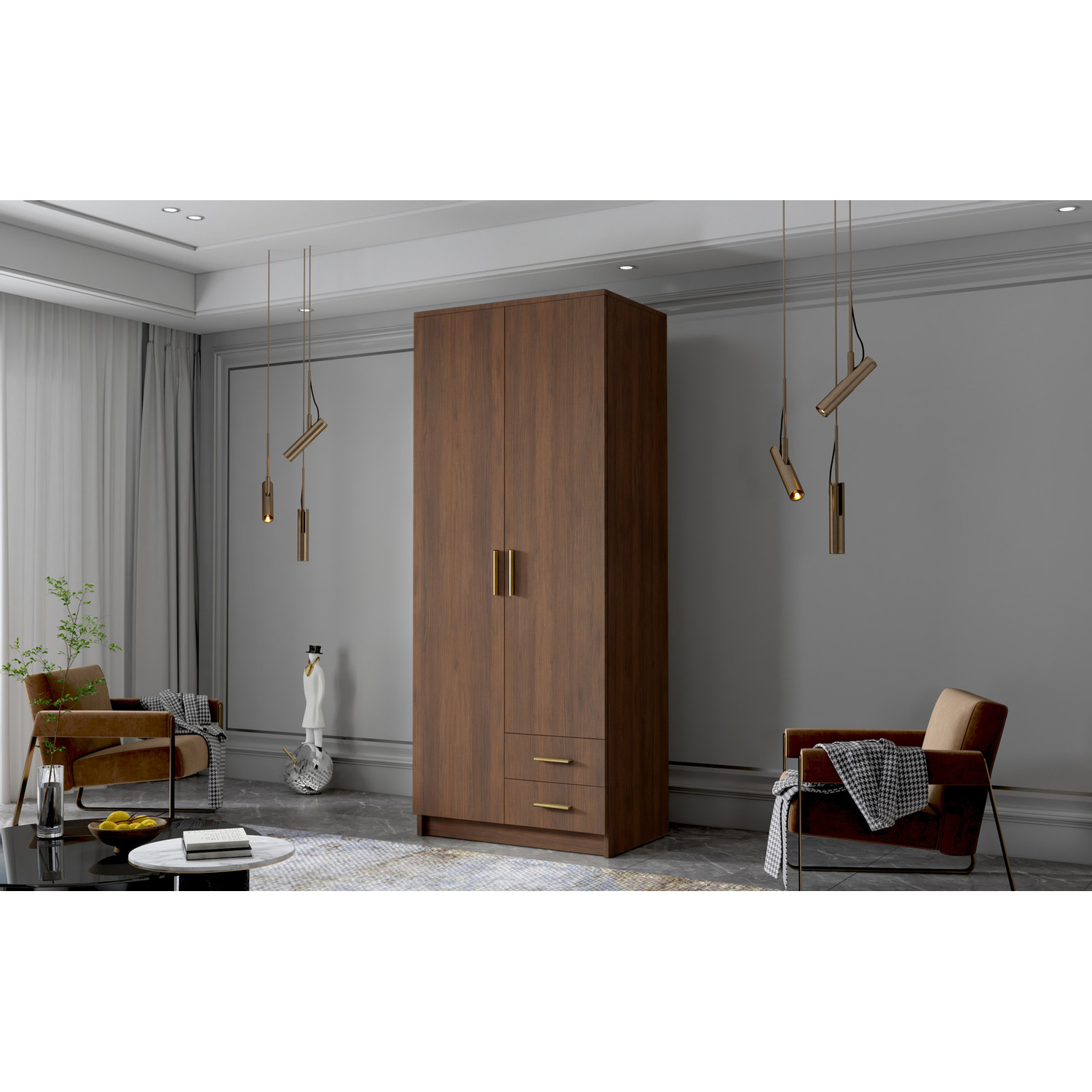 Šatní skříň ADA I 80 cm - ořech/zlaté úchytky