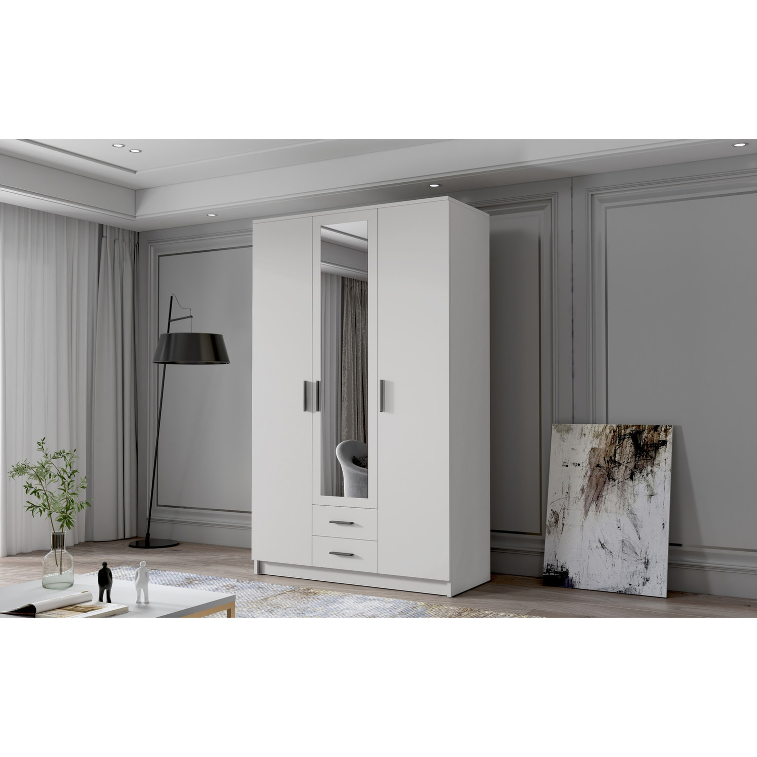 Šatní skříň ADA II 120 cm - bílá/černé úchytky