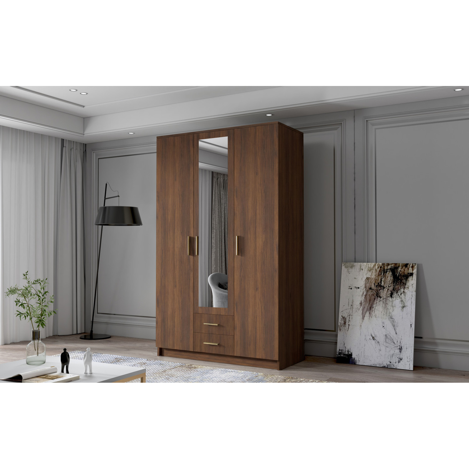 Šatní skříň ADA II 120 cm - ořech/zlaté úchytky