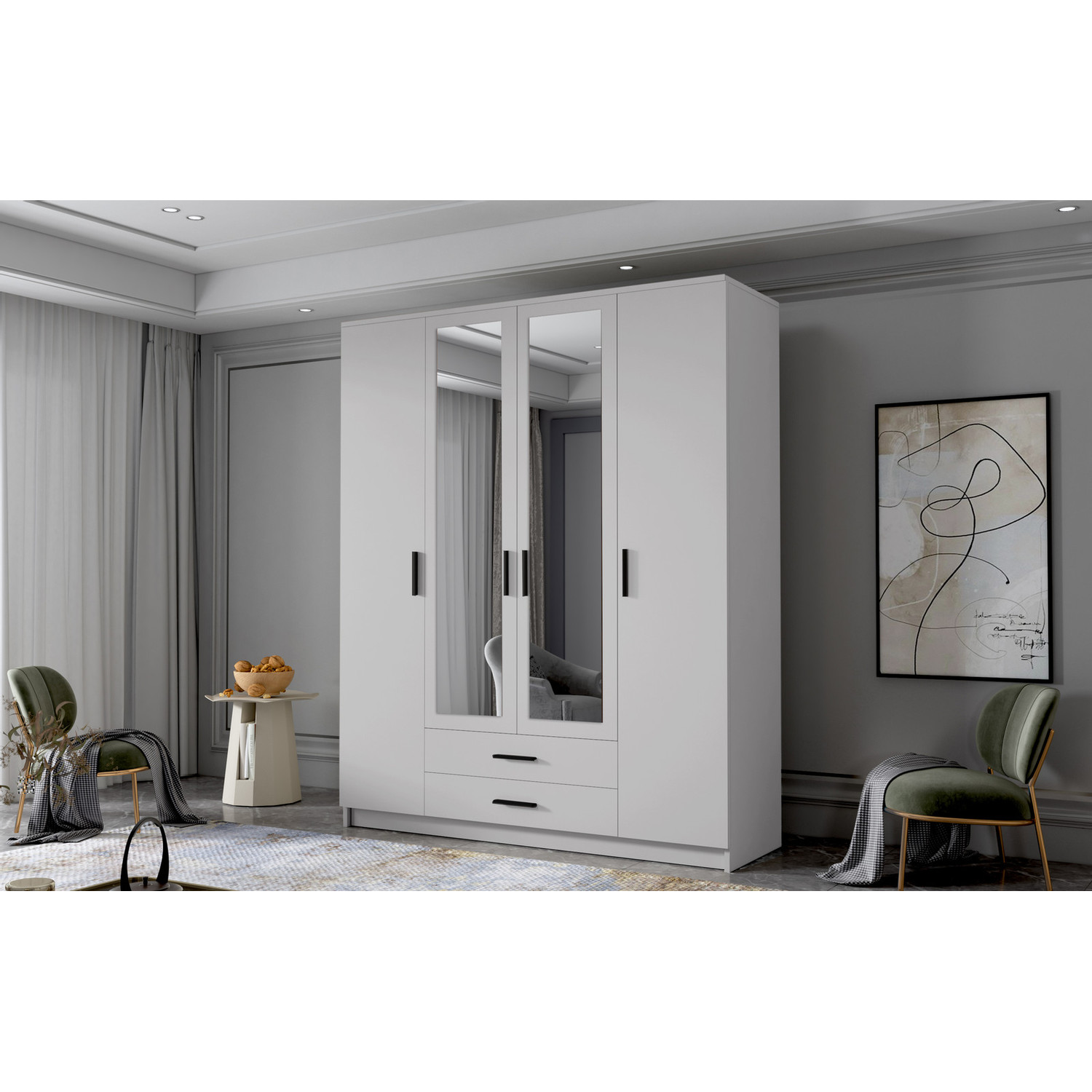 Šatní skříň ADA II 160 cm - bílá/černé úchytky