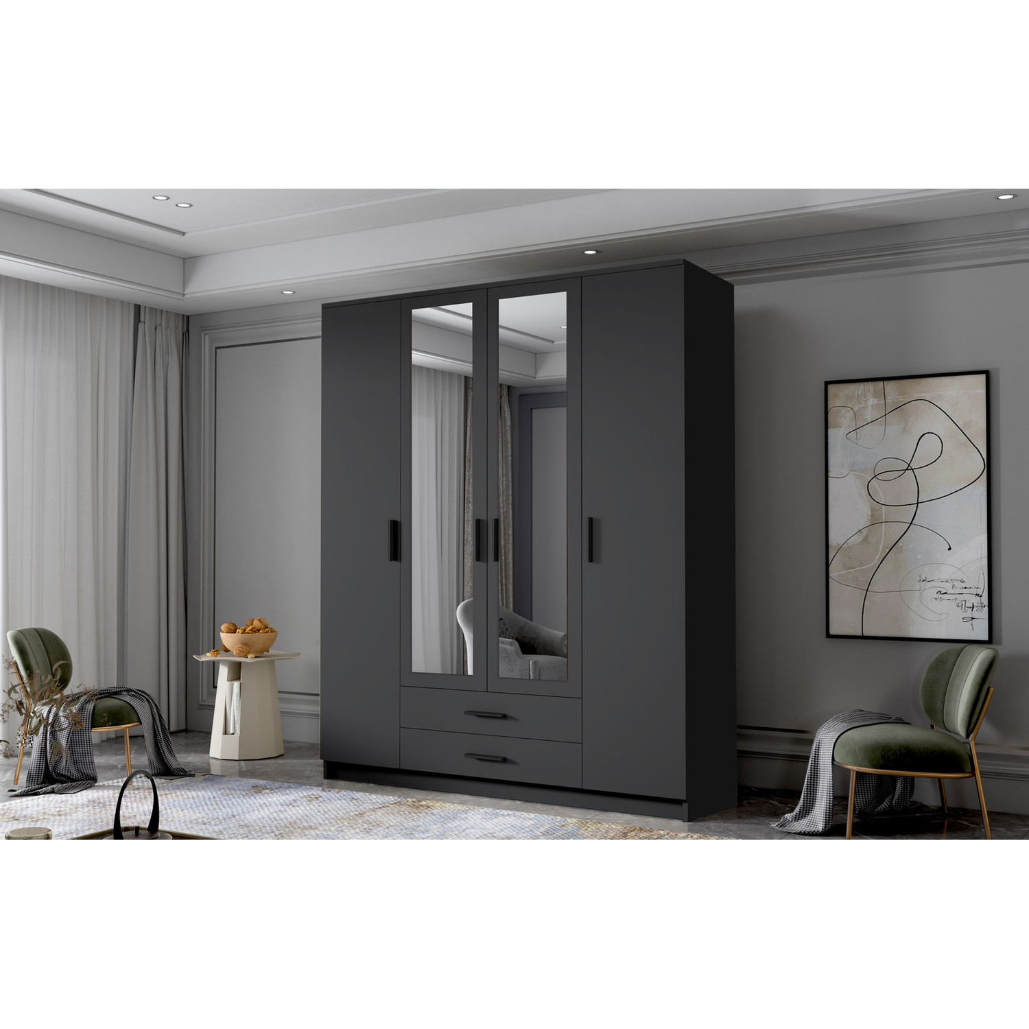 Šatní skříň ADA II 160 cm - černá/černé úchytky