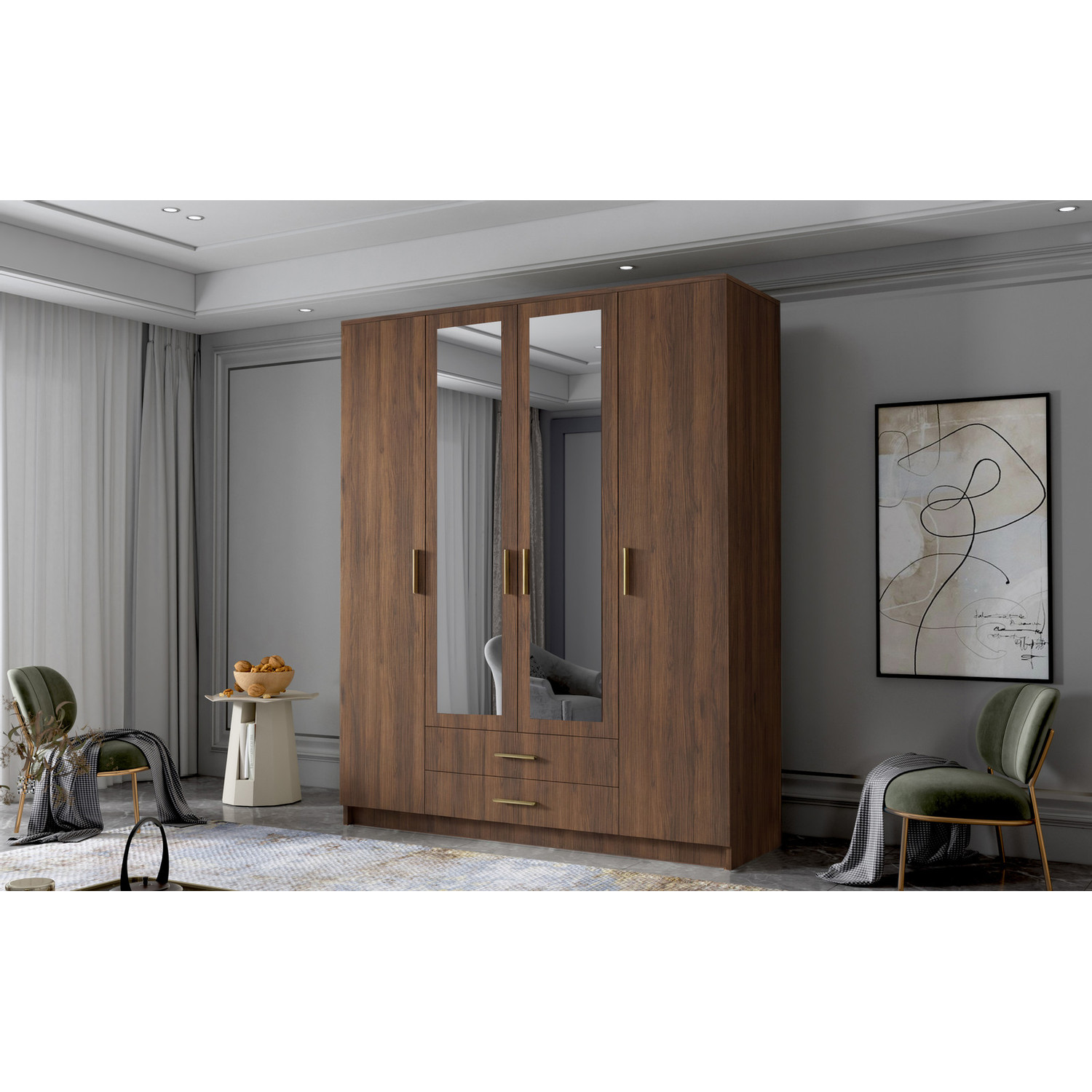 Šatní skříň ADA II 160 cm - ořech/zlaté úchytky