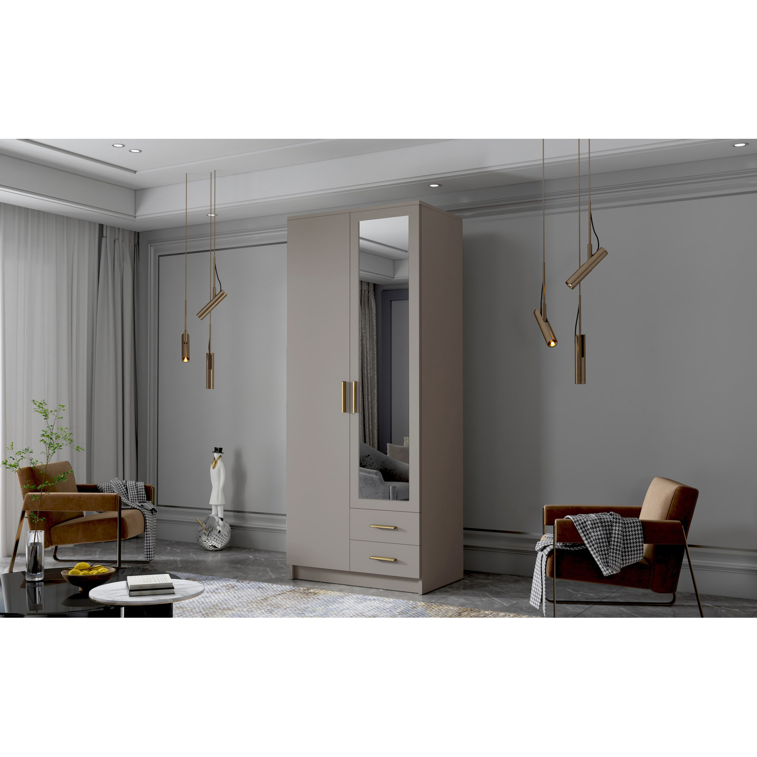 Šatní skříň ADA II 80 cm - béžová/zlaté úchytky