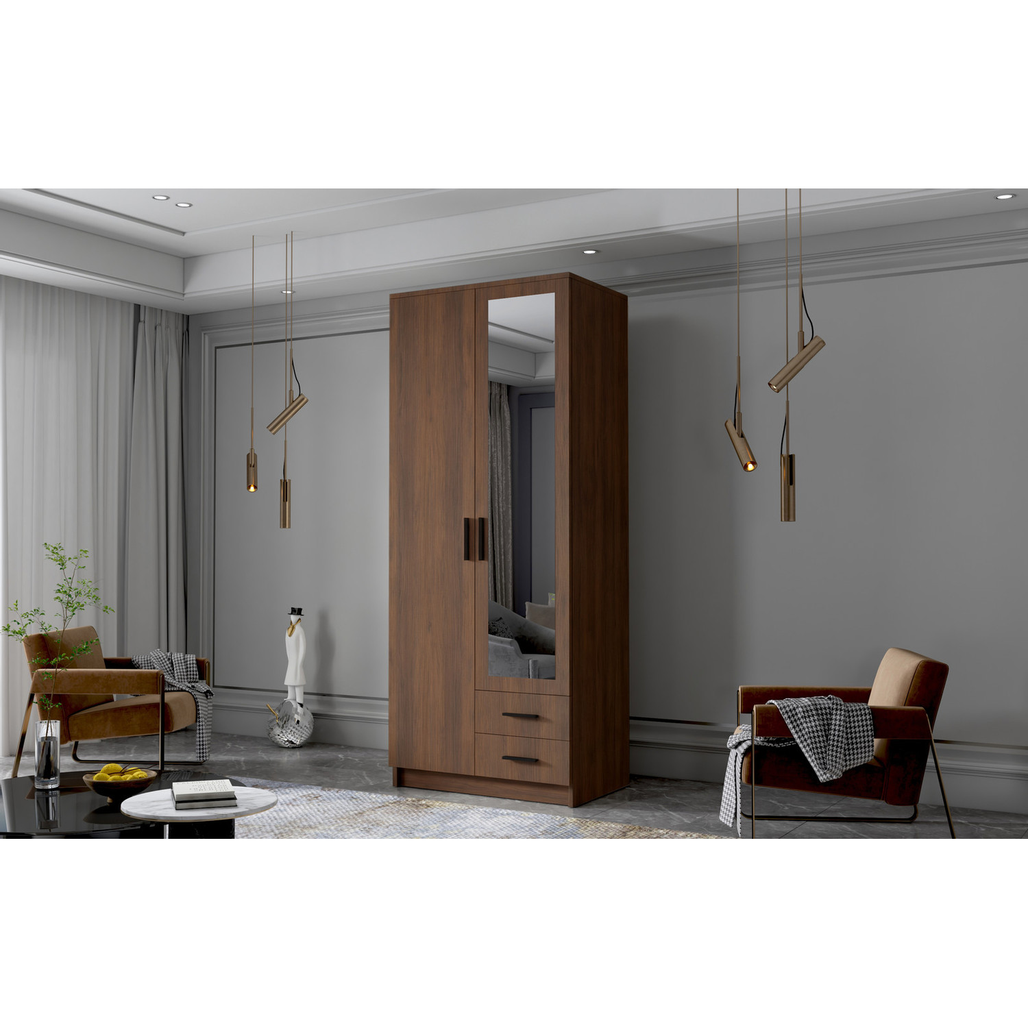 Šatní skříň ADA II 80 cm - ořech/černé úchytky