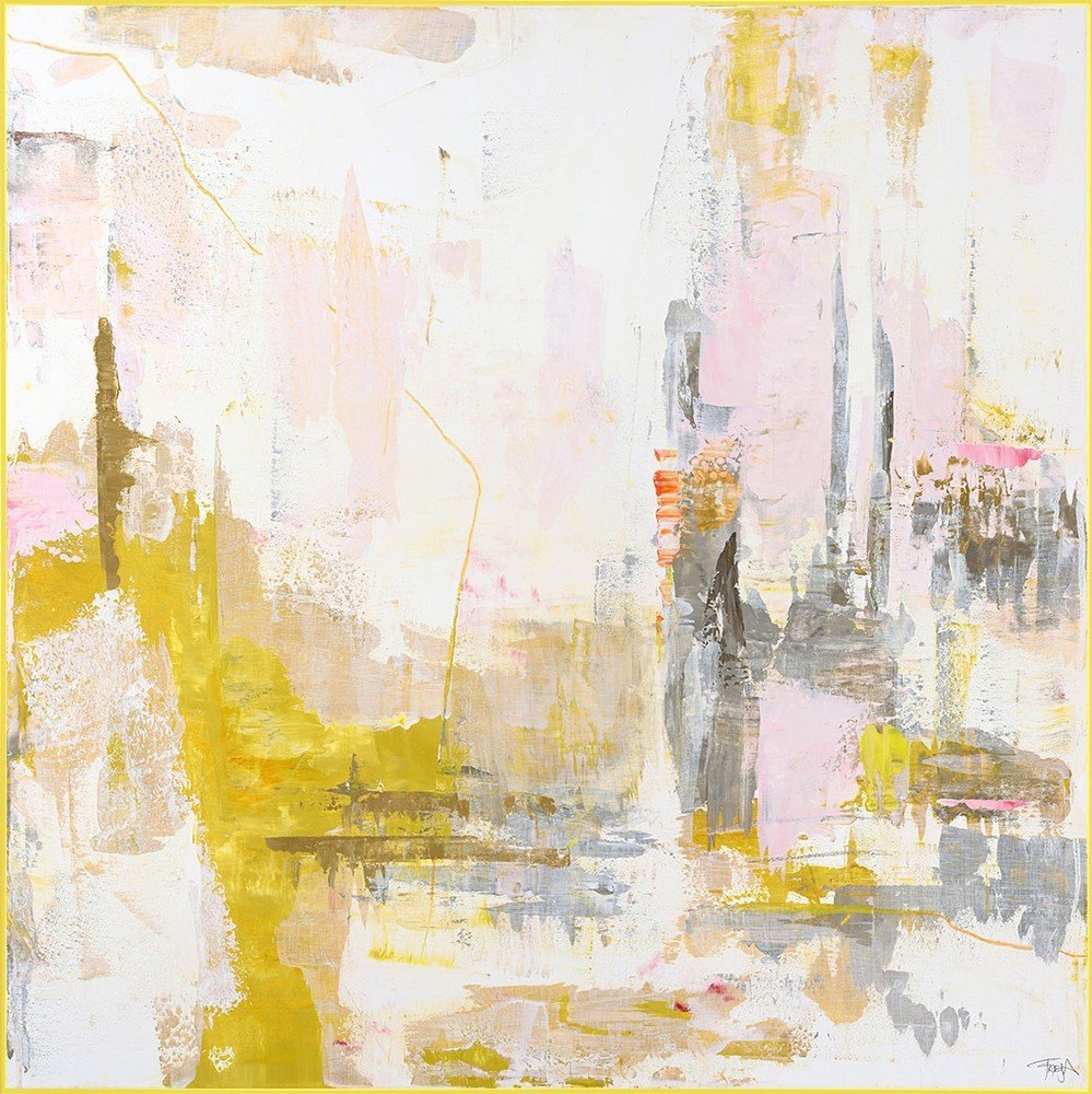 Tištěný/s ručně malovanými prvky obraz s rámem/na plátně 102x102 cm New Age Yellow – Malerifabrikken Malerifabrikken