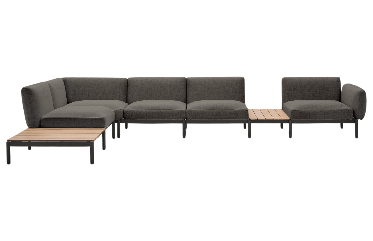 Kave Home Zahradní rohová pohovka Sorells 446 cm se stolky se šedou podnoží Kave Home