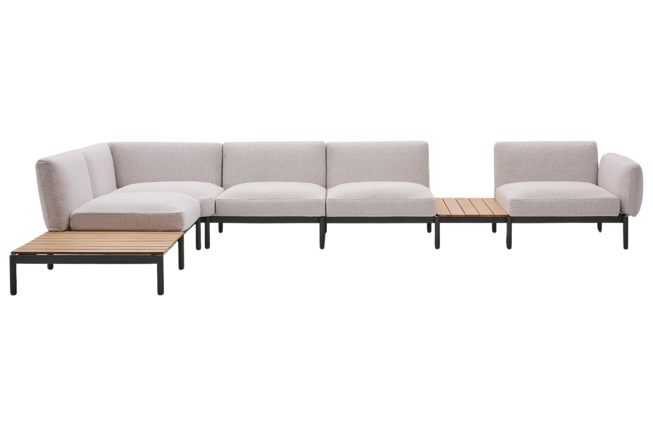 Kave Home Zahradní rohová pohovka Sorells 446 cm se stolky se šedou podnoží Kave Home