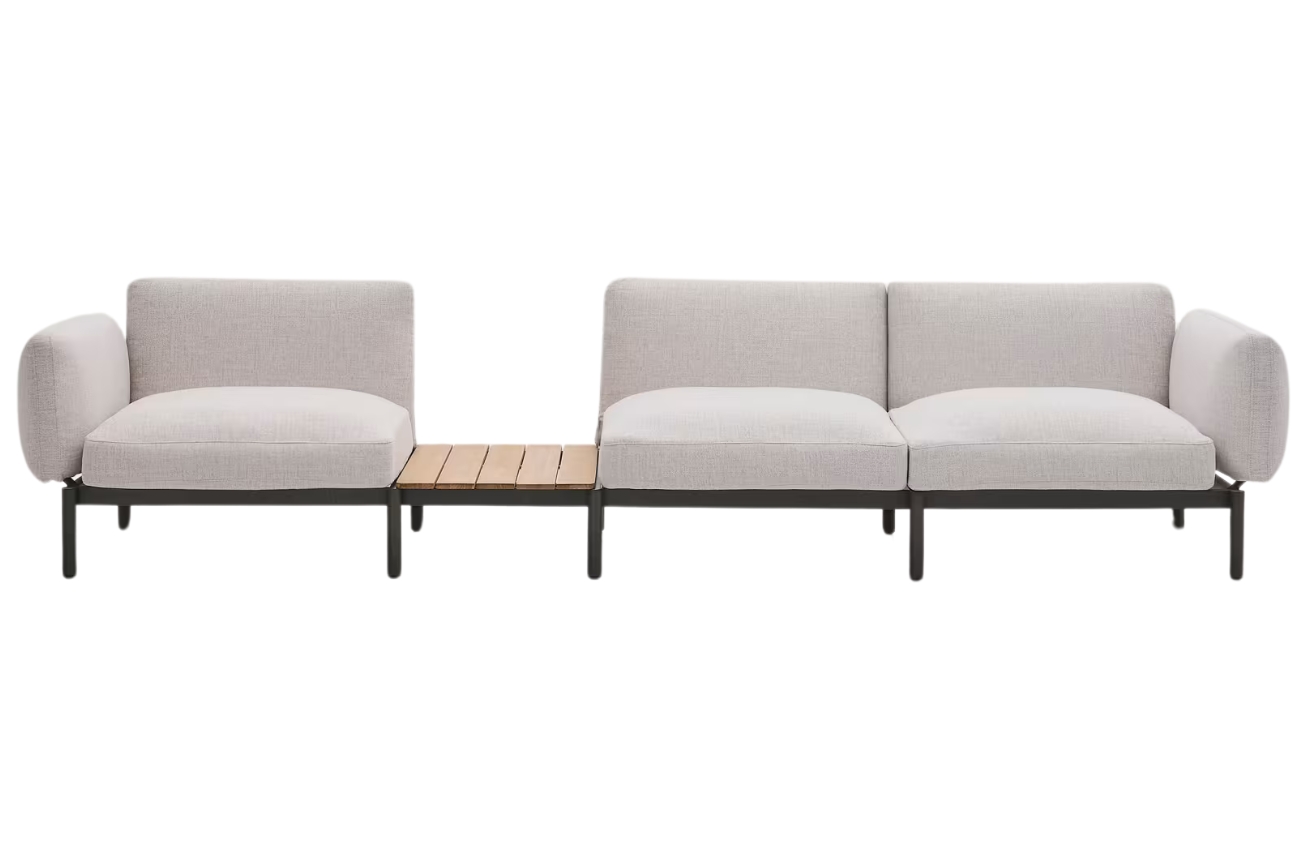 Kave Home Zahradní pohovka Sorells 341 cm se stolkem se šedou podnoží Kave Home