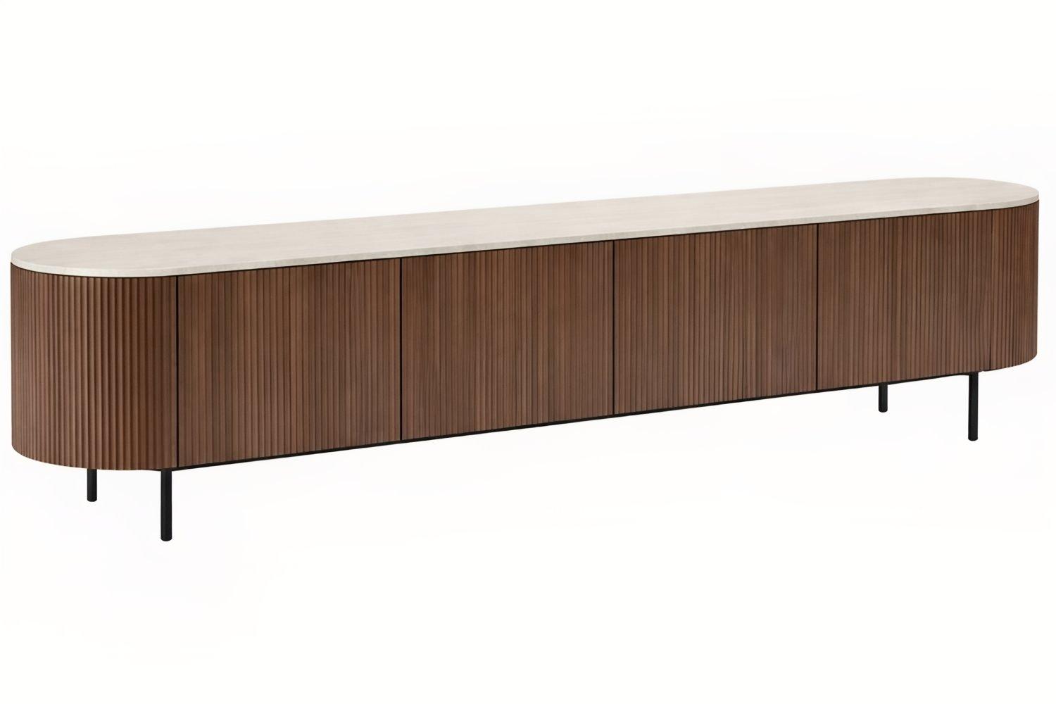 Miotto Ořechový TV stolek Tracino 200 x 40 cm s dekorem travertinu Miotto