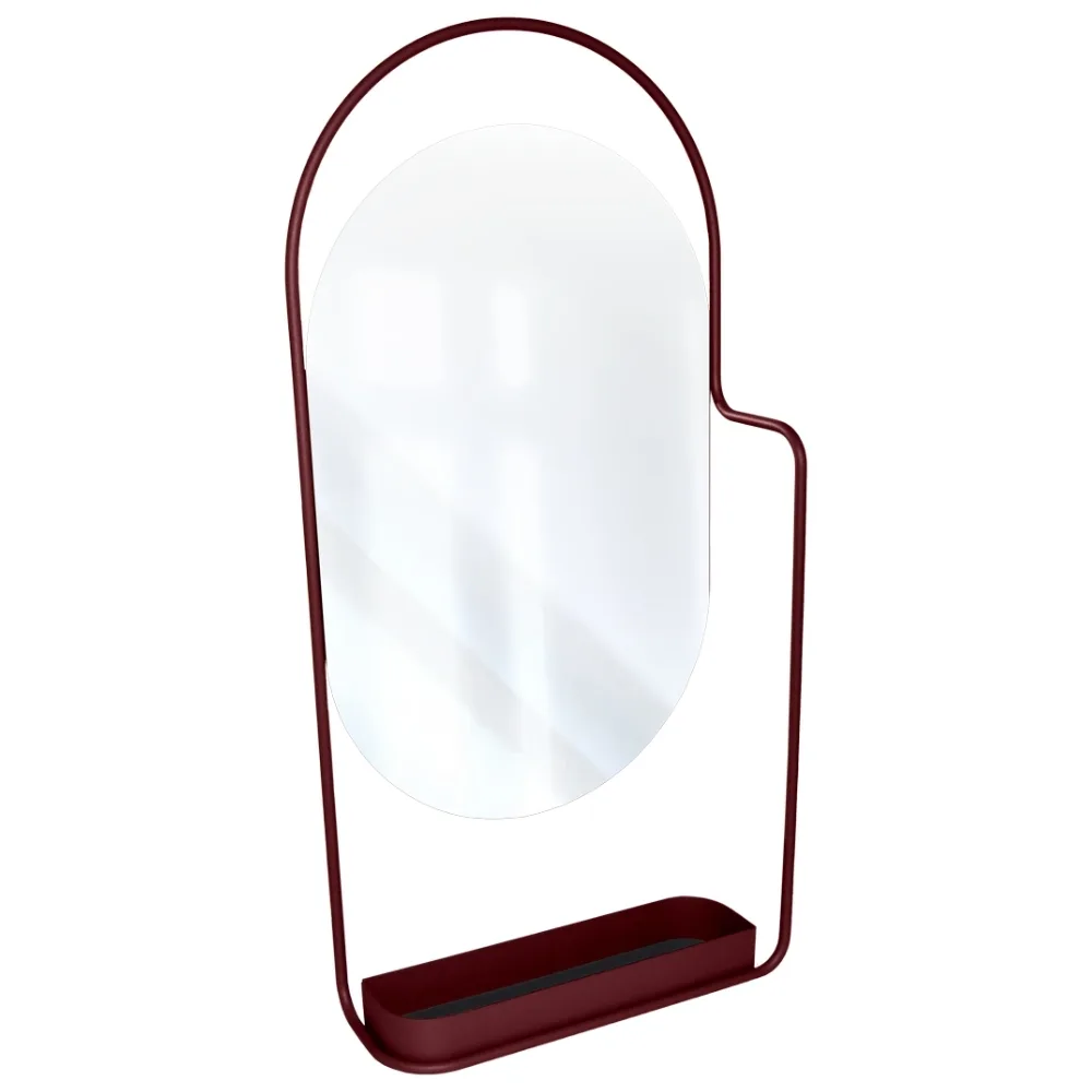 Fermob Třešňově červené kovové závěsné zrcadlo Itac 80 x 38 cm