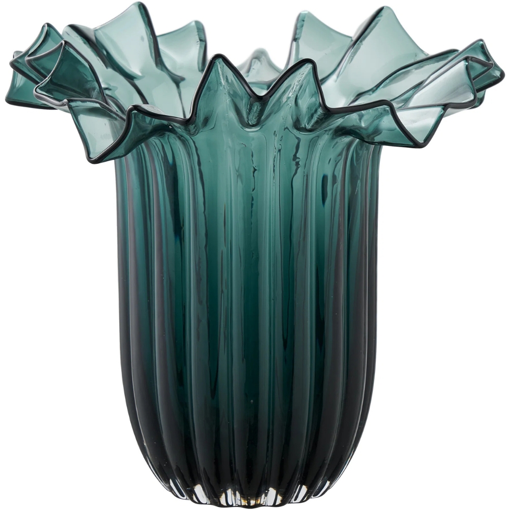 Nordic Living Tmavě zelená skleněná váza Cora 30 cm Nordic Living