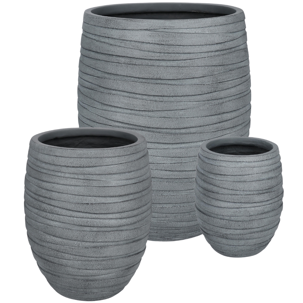 Bizzotto Šedý set tří keramických zahradních květináčů Strips Ø25/36/49 cm Bizzotto