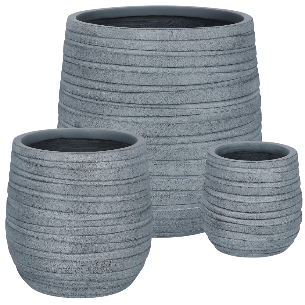 Bizzotto Šedý set tří keramických zahradních květináčů Strips Ø22/32/44 cm Bizzotto