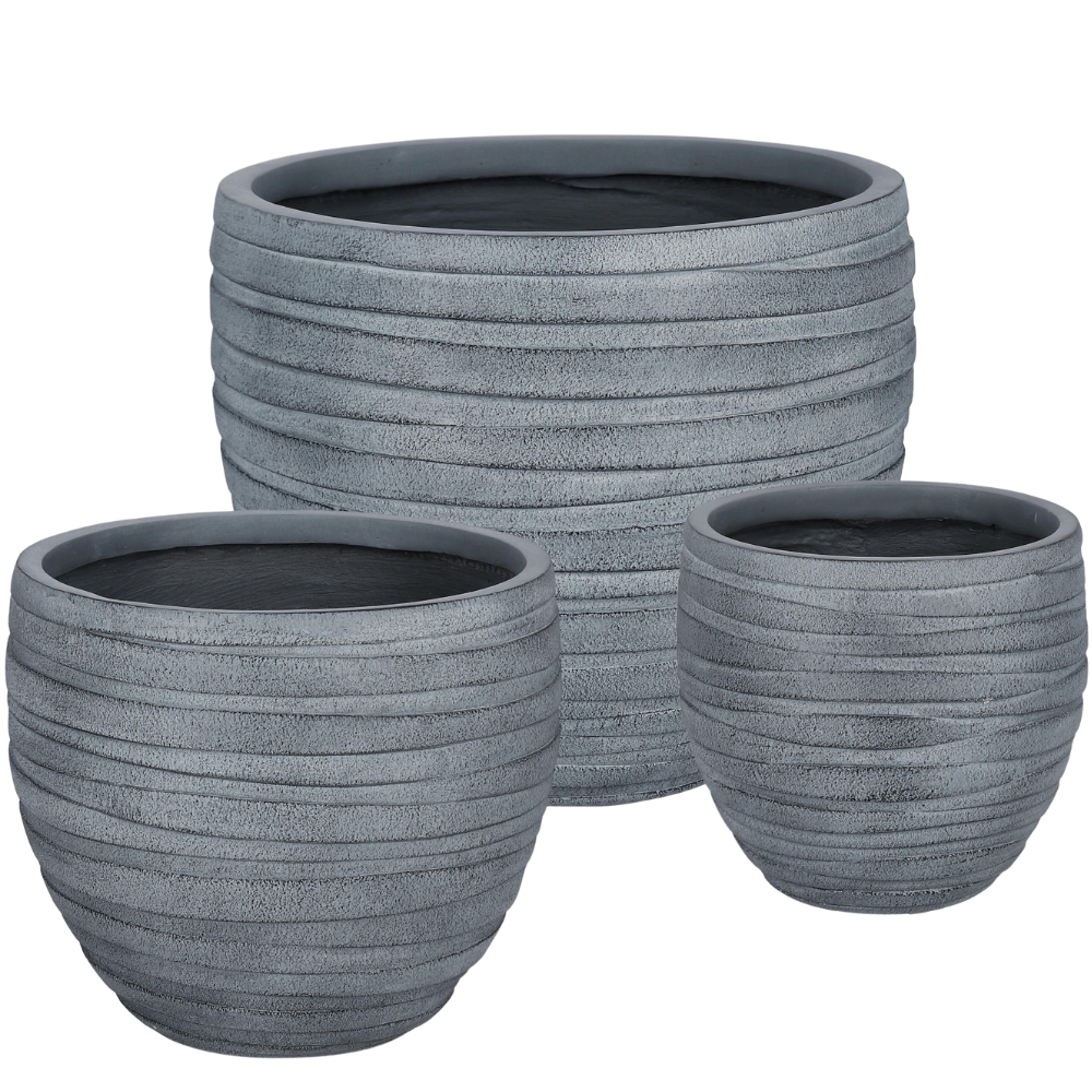 Bizzotto Šedý set tří keramických zahradních květináčů Strips Ø27/36/46 cm Bizzotto