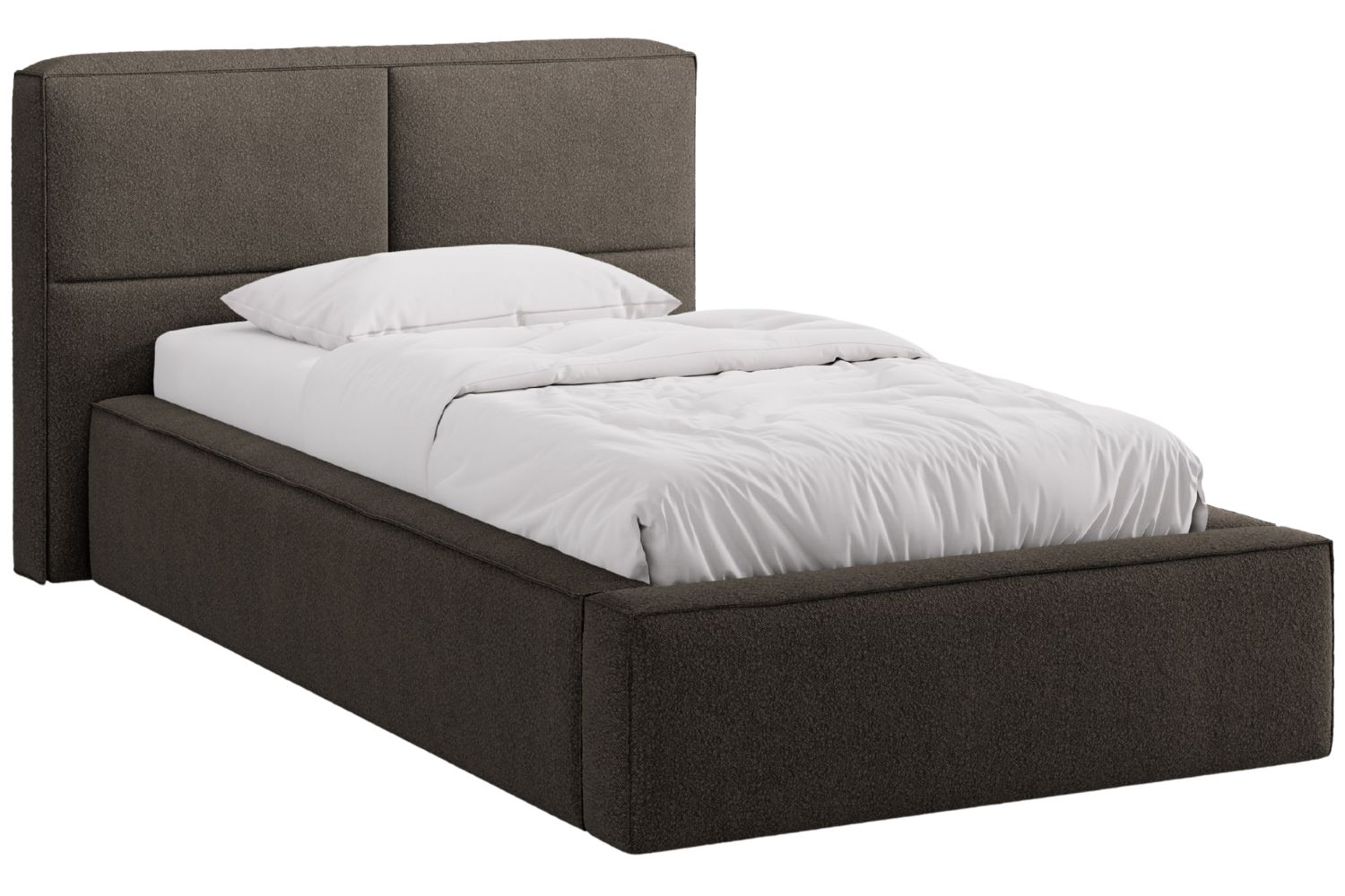 Micadoni Tmavě hnědá bouclé jednolůžková postel Darren 90 x 200 cm s úložným prostorem Micadoni