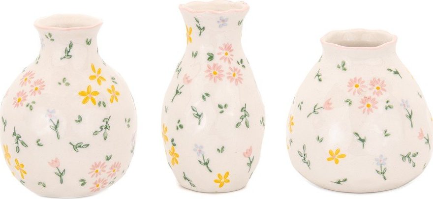 Krémové vázy v sadě 3 ks z kameniny (výška 10 cm) Ditsy Floral – Sass & Belle Sass & Belle