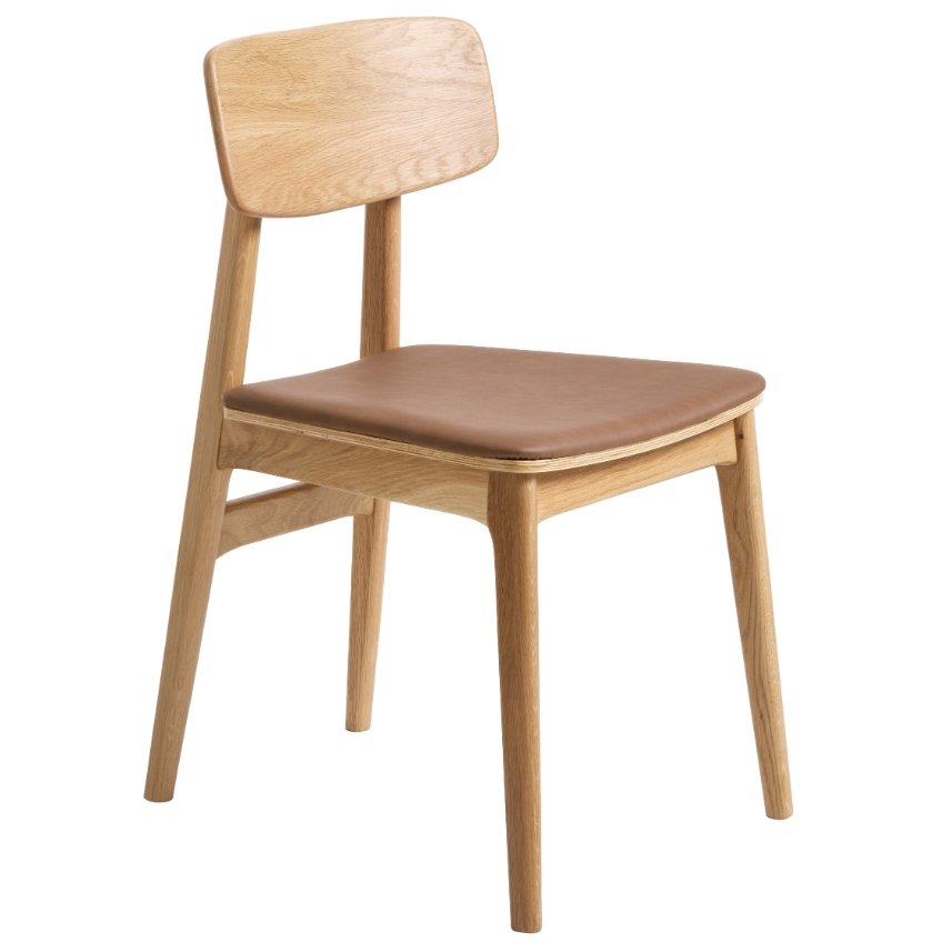 Unique Furniture Dubová jídelní židle Livo s hnědým koženkovým sedákem Unique Furniture
