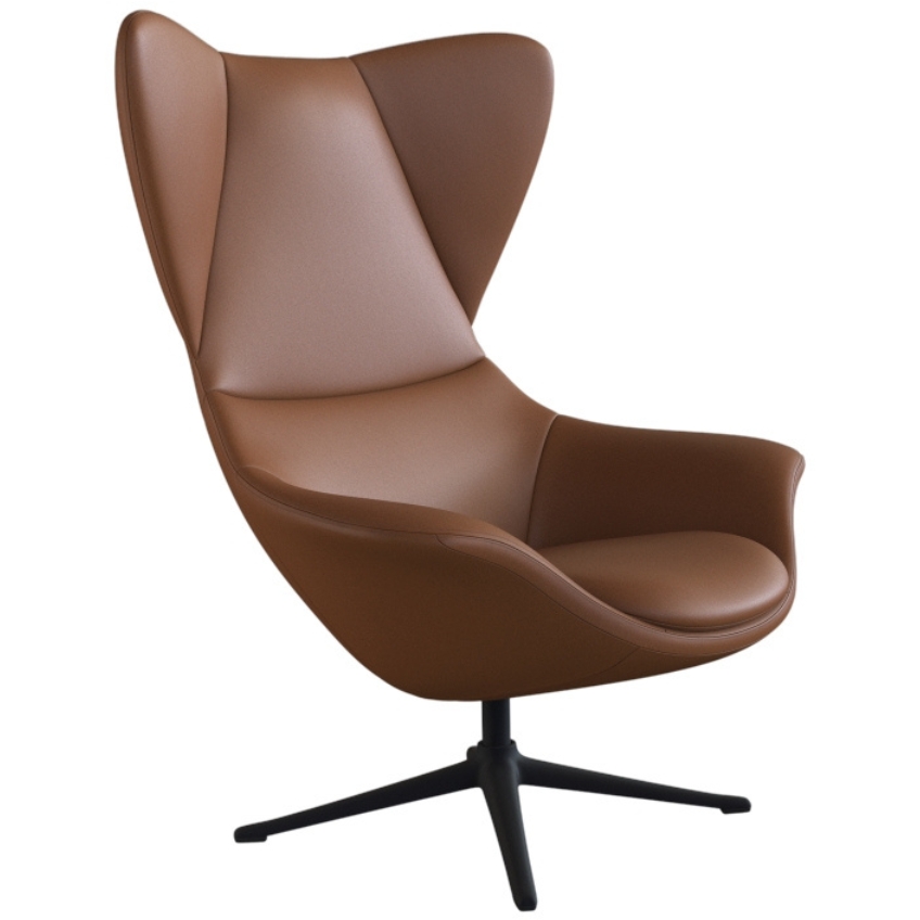Koňakově hnědé kožené lounge křeslo FLEXLUX STILO III Flexlux