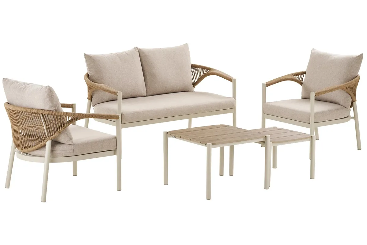 Nordic Living Béžový zahradní set pohovky, stolků a křesel Ela