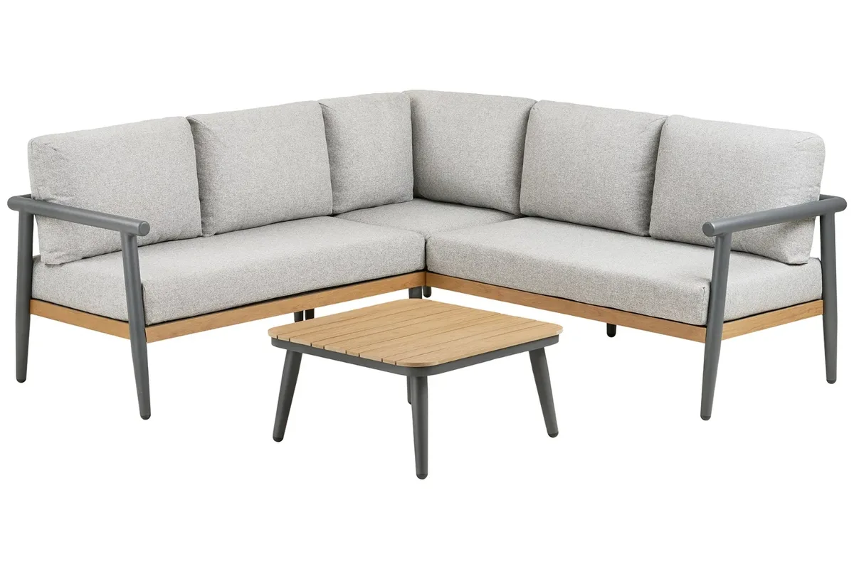 Nordic Living Šedý zahradní set rohové pohovky a stolku Comi