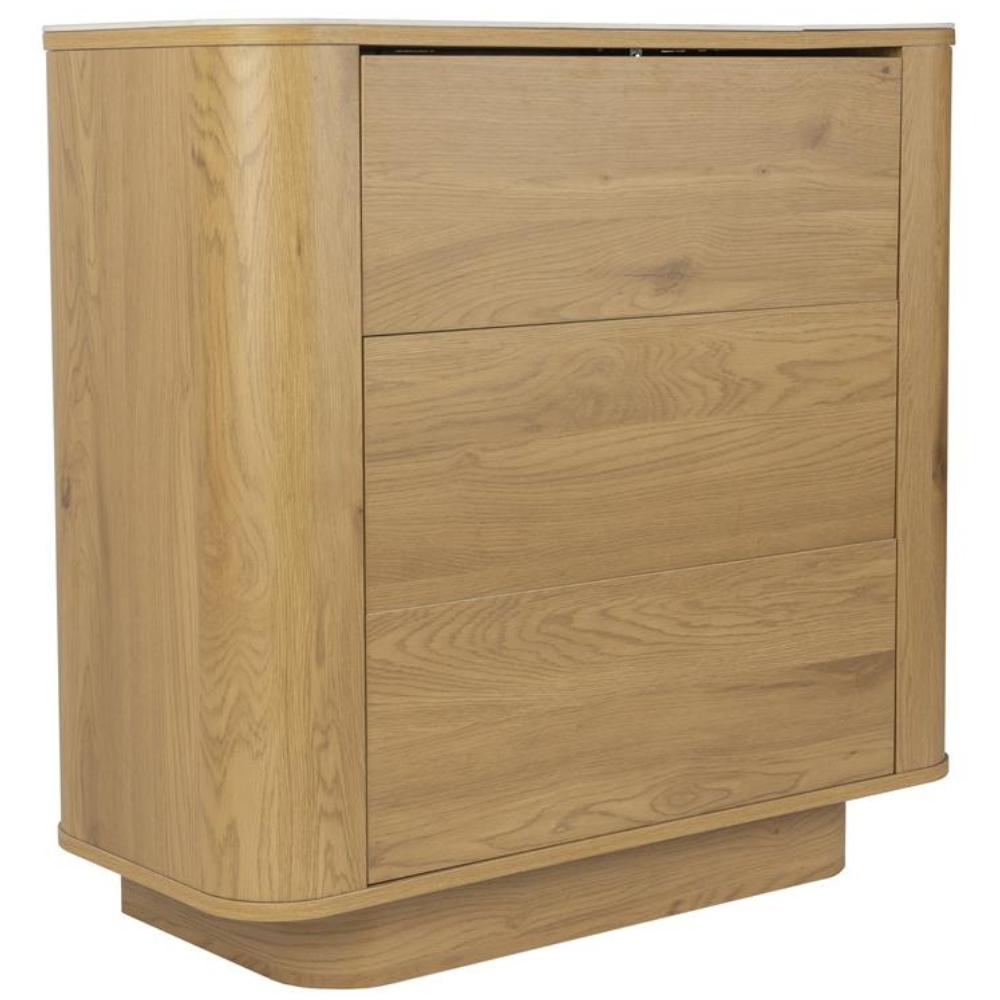 White Label Dubová komoda ALMIRA 90 x 40 cm s mramorovým dekorem White Label