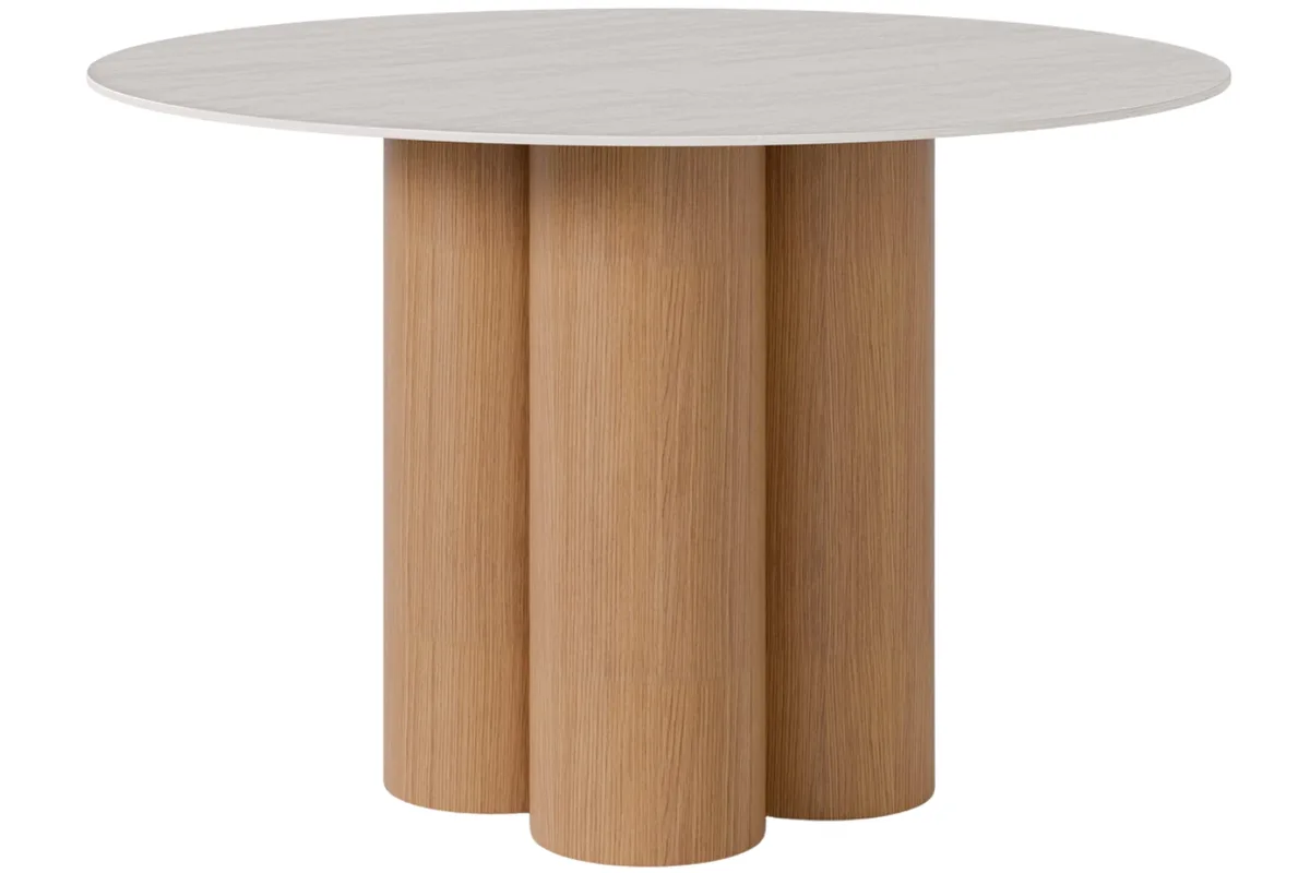 Somcasa Bílý porcelánový jídelní stůl Tracy 120 cm s dubovou podnoží