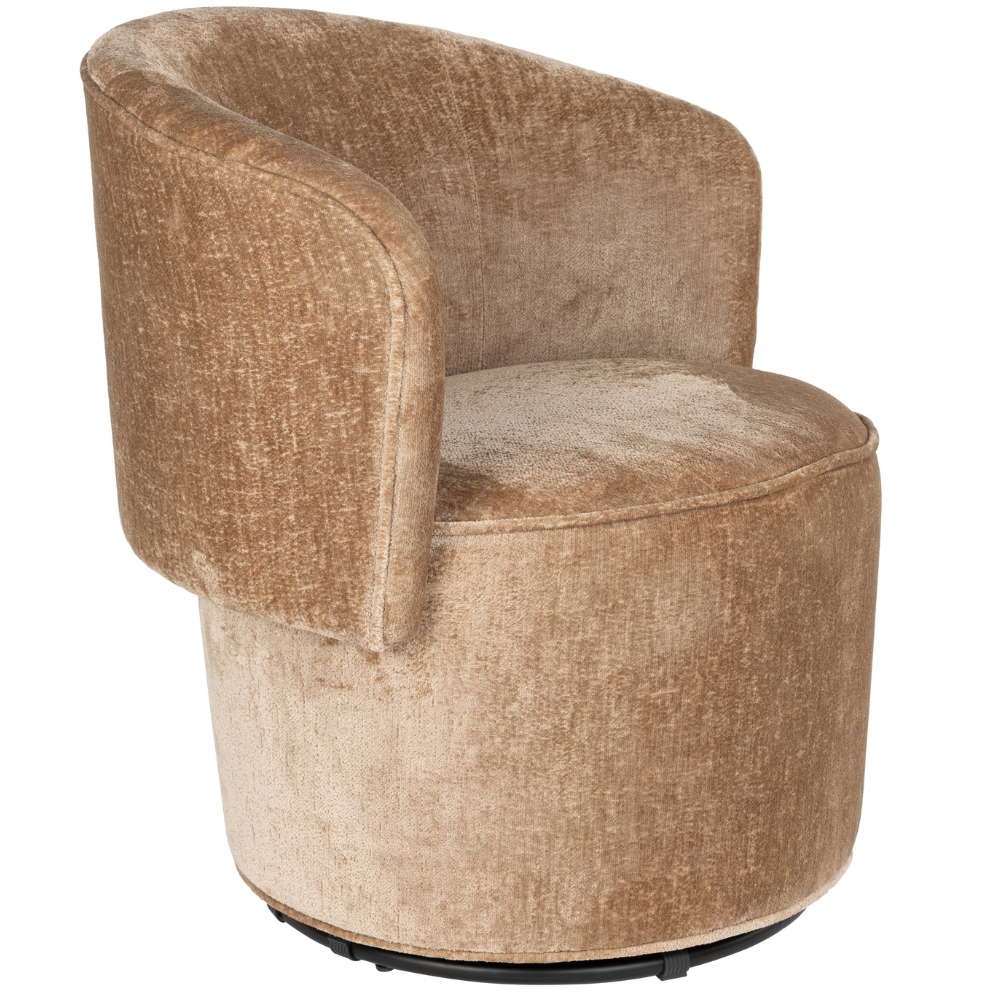White Label Hnědé čalouněné otočné lounge křeslo Fold White Label