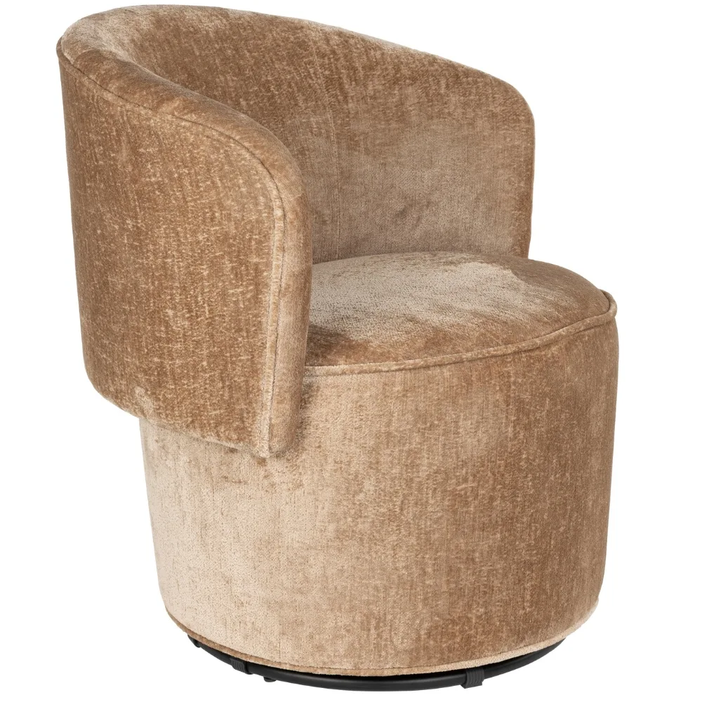 White Label Hnědé čalouněné otočné lounge křeslo Fold
