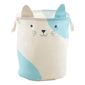 B&iacute;l&yacute; l&aacute;tkov&yacute; dětsk&yacute; ko&scaron; na hračky &oslash; 40x48 cm Mimo Cat Face &ndash; Premier Housewares Premier Housewares