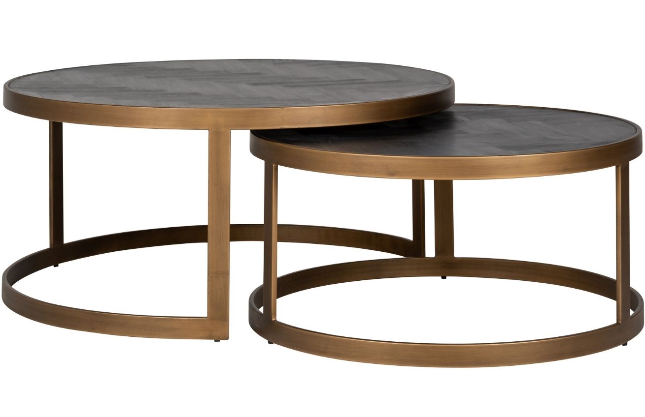 Richmond Černo-mosazný dubový set konferenčních stolků Blackbone 74/92 cm Richmond