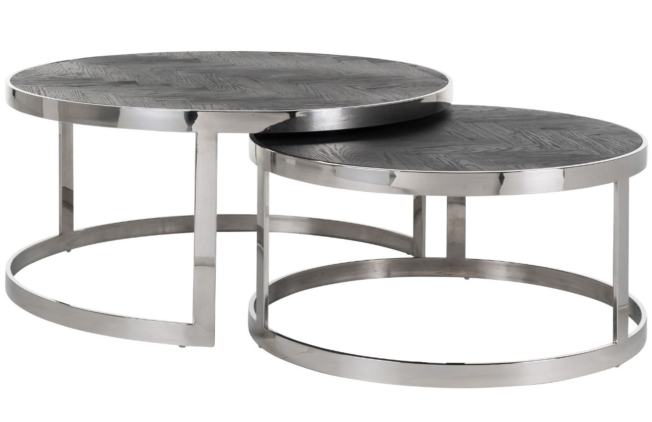 Richmond Černo-stříbrný dubový set konferenčních stolků Blackbone 74/92 cm Richmond