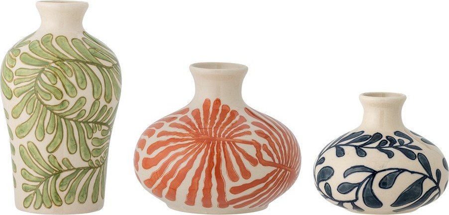 Ručně malované vázy v sadě 3 ks z kameniny (výška 16 cm) Fauni – Bloomingville Bloomingville