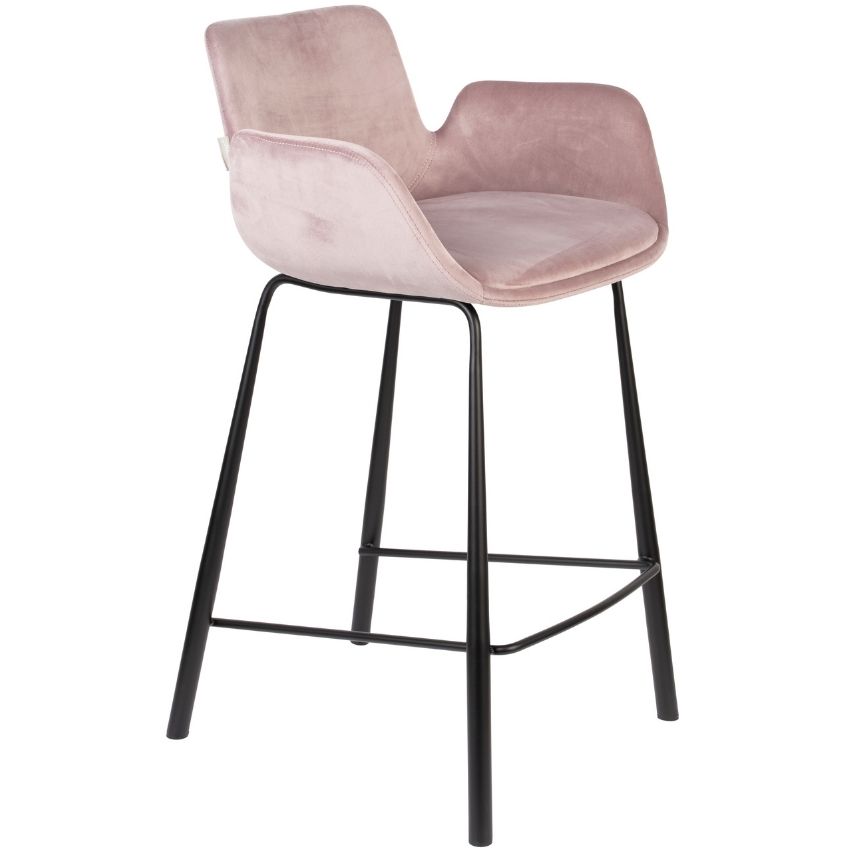 Růžová sametová barová židle ZUIVER BRIT 68 cm Zuiver