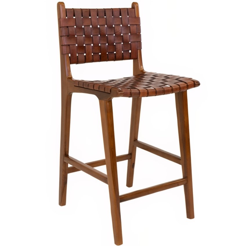 Nordic Living Hnědá kožená barová židle Molie s výpletem 60 cm Nordic Living