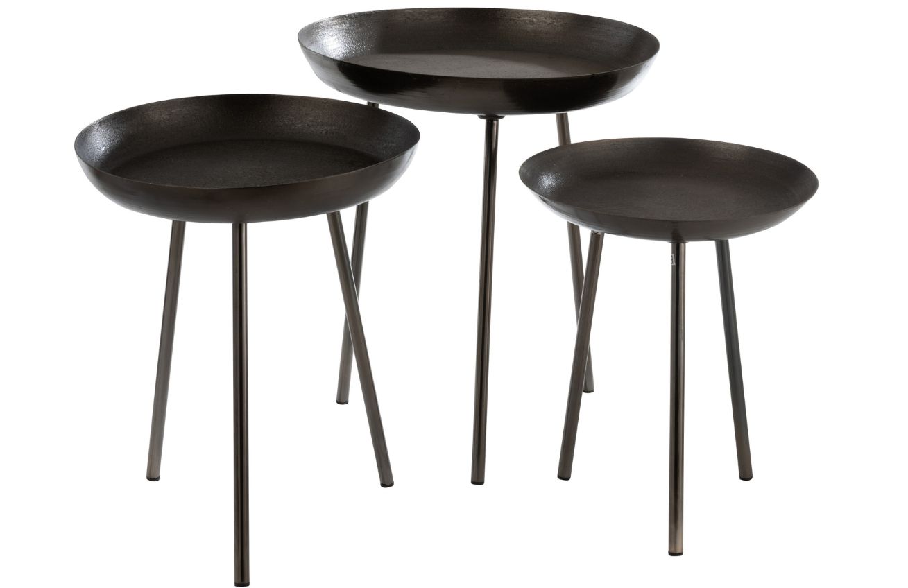 Set tří tmavě šedých odkládacích stolků J-line Treyon 39/44/50 cm J-line
