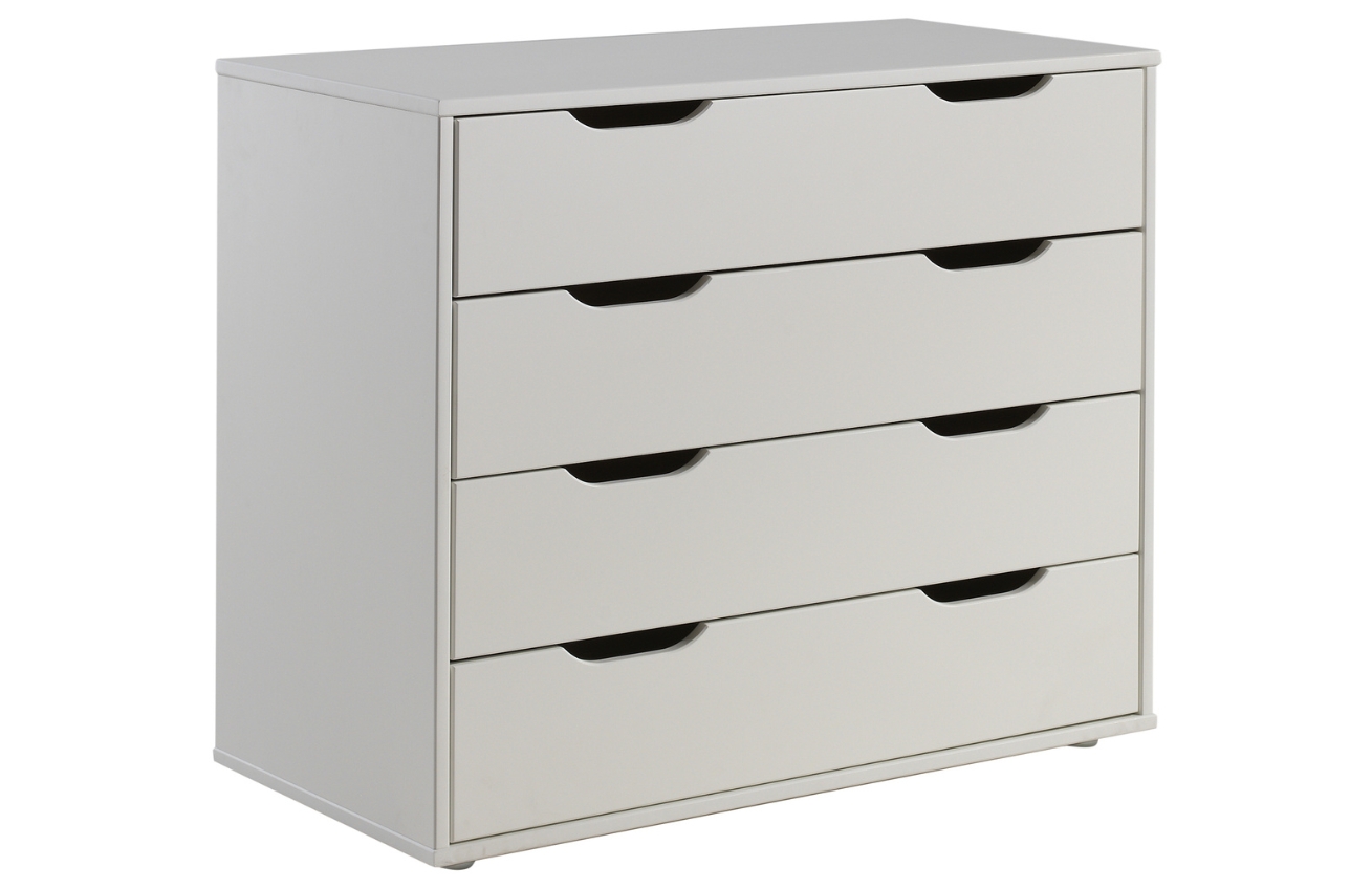 Vipack Bílá lakovaná komoda Pino 86 x 44 cm se čtyřmi zásuvkami Vipack
