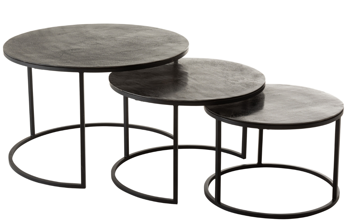 Set tří černých kovových konferenčních stolků J-line Hugle 76/59/50 cm J-line