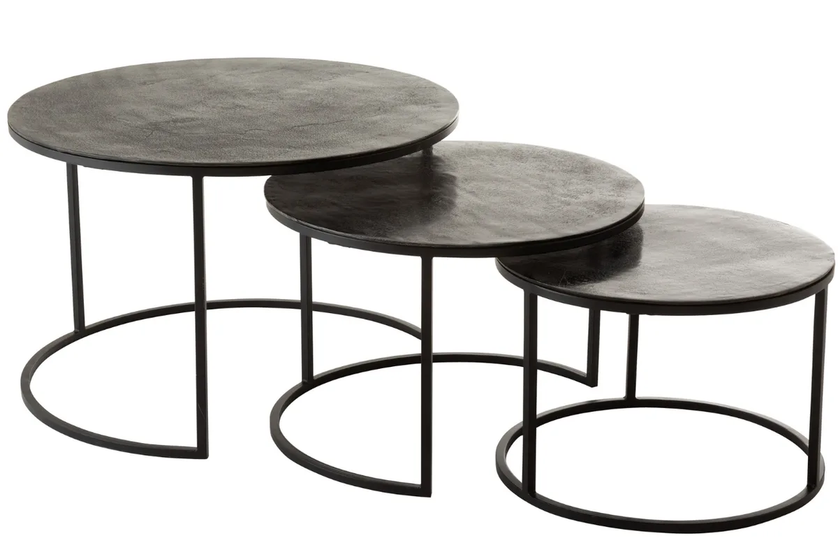 Set tří černých kovových konferenčních stolků J-line Hugle 76/59/50 cm