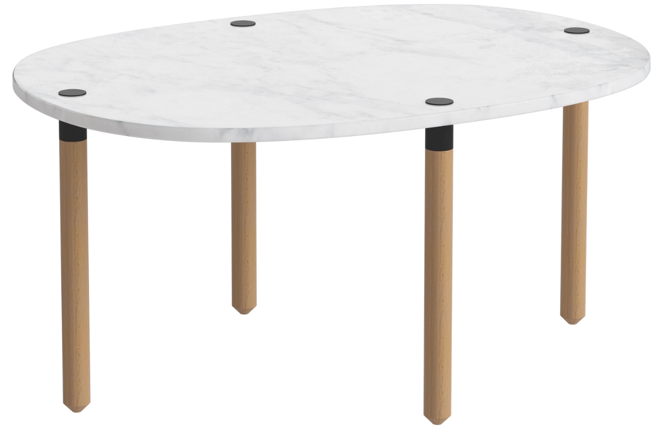 Bolia Šedobílý mramorový nízký konferenční stolek Tuk 72 x 52 cm s dubovou podnoží Bolia