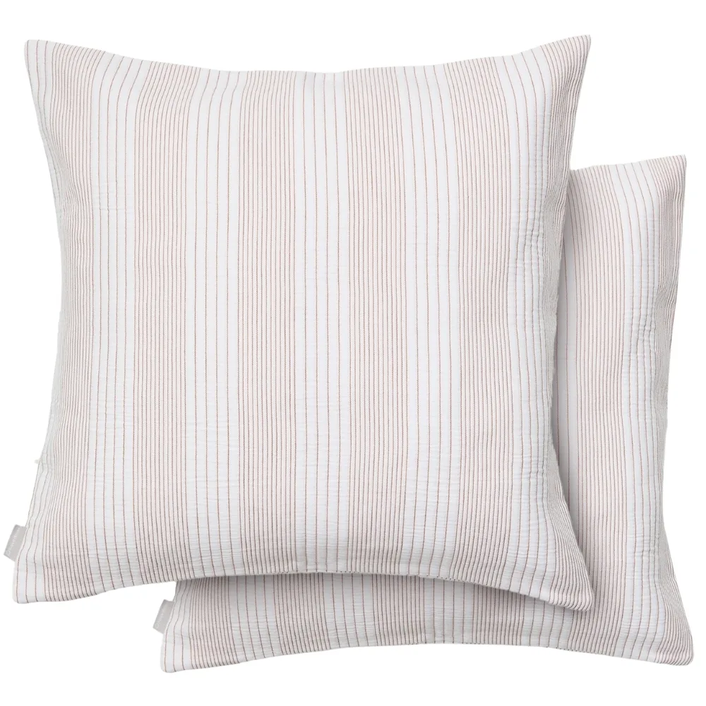 Kave Home Set dvou béžovobílých bavlněných povlaků na polštář Macie 50 x 50 cm