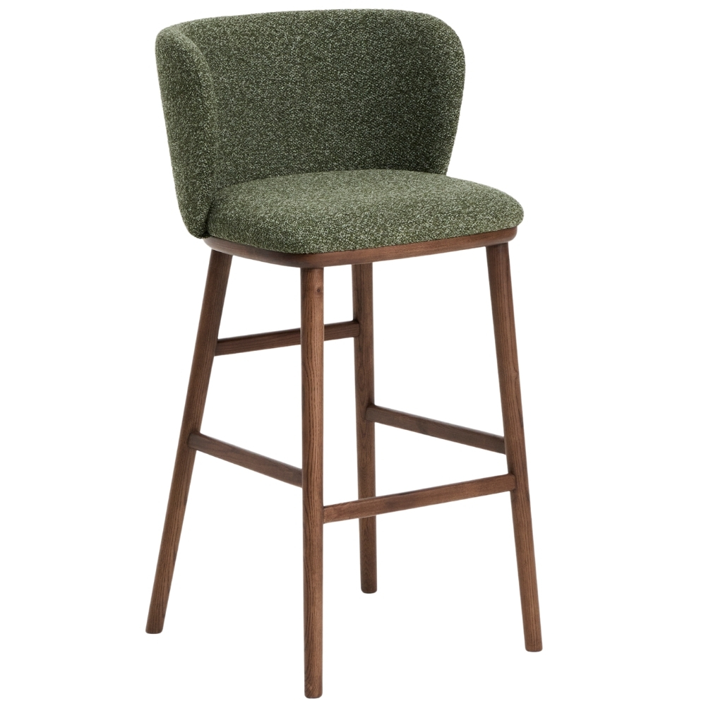Kave Home Zelená barová židle Ciselia 76 cm s ořechovou podnoží Kave Home