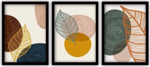 Sada 3 obrazů v čern&eacute;m r&aacute;mu Vavien Artwork Leaves III.